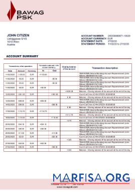 Printable Austria BAWAG PSK bank statement word real example